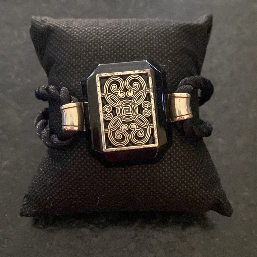 Brighton vintage retired silver‎ black rectangular stone enamel corded bracelet